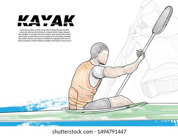 illustration of a kayak. drawing vector style. sport background design. kayak background. sport sketch. sport sketch watercolors