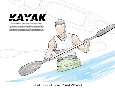 illustration of a kayak. drawing vector style. sport background design. kayak background. sport sketch. sport sketch watercolors