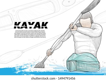 illustration of a kayak. drawing vector style. sport background design. kayak background. sport sketch. sport sketch watercolors