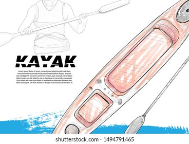 illustration of a kayak. drawing vector style. sport background design. kayak background. sport sketch. sport sketch watercolors