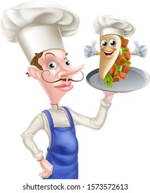 An Illustration of a Kebab Mascot Cartoon Chef