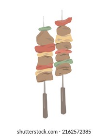 Illustration of kebab. Meat kebab icon for menu, kitchen decor.

