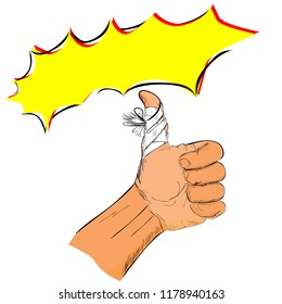 Illustration for keep spirit while injured, Simple Doodle Thumb Up Hand with bandage
