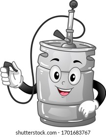 Illustration of a Keg Mascot with Keg Pump and Spray for Beer