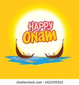 Illustration of Kerala Boat race, happy onam greeting