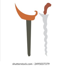 Illustration of a keris and its container, a typical Central Javanese keris