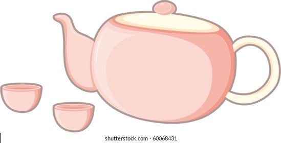 ilustración de un hervidor, taza sobre fondo blanco