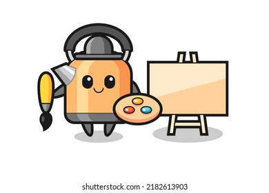 Illustration of kettle mascot as a painter , cute style design for t shirt, sticker, logo element