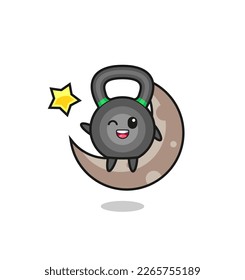 illustration of kettleball cartoon sitting on the half moon , cute style design for t shirt, sticker, logo element