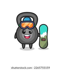 Illustration of kettleball character with snowboarding style , cute style design for t shirt, sticker, logo element