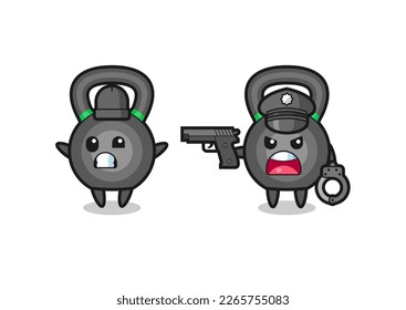 illustration of kettleball robber with hands up pose caught by police , cute style design for t shirt, sticker, logo element