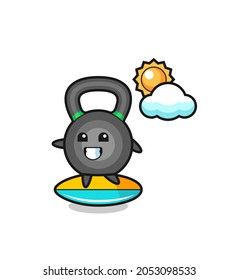 Illustration of kettlebell cartoon do surfing on the beach , cute style design for t shirt, sticker, logo element