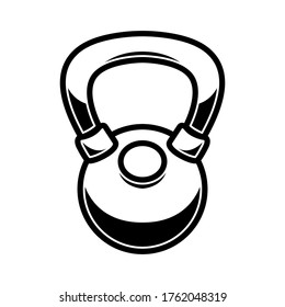 Illustration of kettlebell weight in engraving style. Design element for logo, emblem, sign, poster, card, banner. Vector illustration