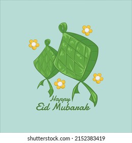 
Illustration of Ketupat and flowers congratulating Eid al-Fitr with