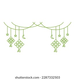 illustration of ketupat or rice dumpling that arranged symmetrical with hanging rope as decoration for eid celebration outline style