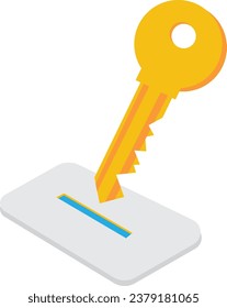 Illustration of a key from above ready to open the lock