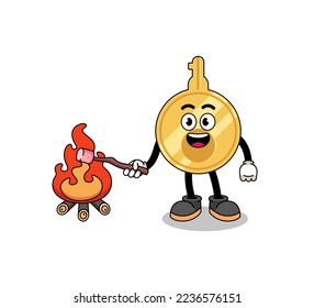 Illustration of key burning a marshmallow , character design