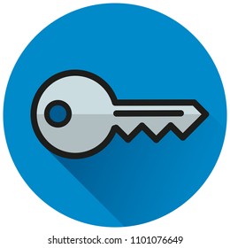 Illustration of key circle blue flat icon