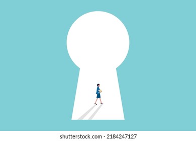 illustration of key hole shape door with business woman hiring concept