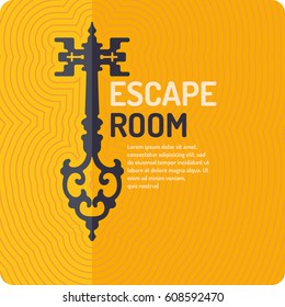 Illustration Of Key. Real-life Room Escape And Quest Game Poster.