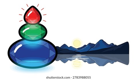 Illustration of key with red green blue gems