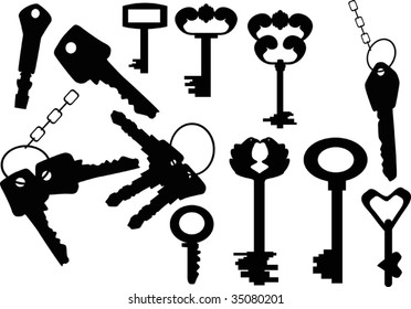 illustration with key silhouettes isolated on white background