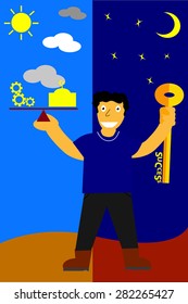 illustration, key for success is balancing between work and pray 
