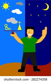 illustration, key for success is balancing between work and pray 