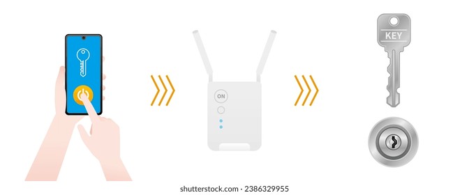 It is an illustration of a key that can be operated from a smartphone with IoT.