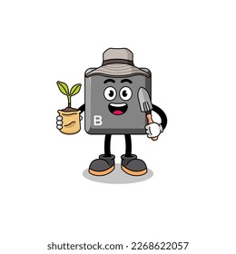 Illustration of keyboard B key cartoon holding a plant seed , character design