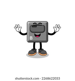 Illustration of keyboard B key with a vr headset , character design