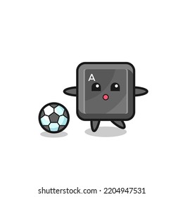 Illustration of keyboard button cartoon is playing soccer , cute design