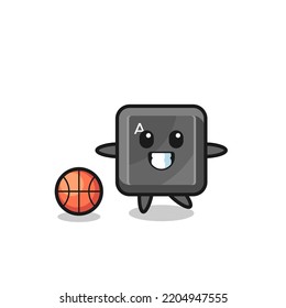 Illustration of keyboard button cartoon is playing basketball , cute design