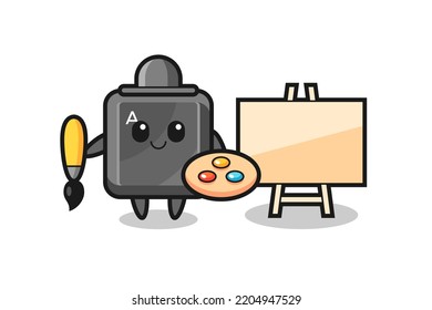 Illustration of keyboard button mascot as a painter , cute design