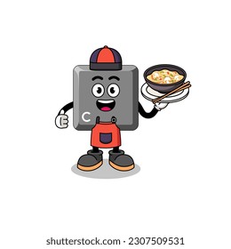 Illustration of keyboard C key as an asian chef , character design