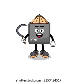 Illustration of keyboard control button as an asian farmer , character design