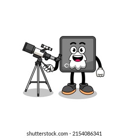 Ilustración de la mascota del botón de control de teclado como astrónomo, diseño de caracteres