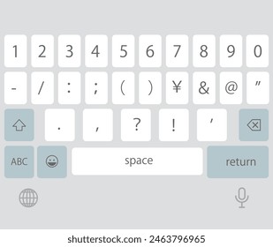 Illustration of a keyboard for English input -number input mode- on a smartphone (screen after the spacebar is displayed)