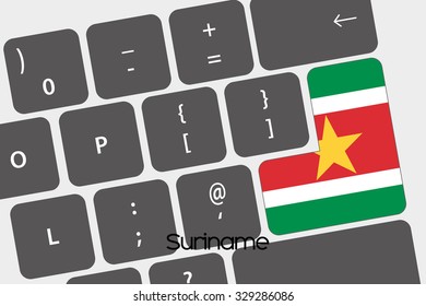 A Illustration of a Keyboard with the Enter button being the Flag of  Suriname
