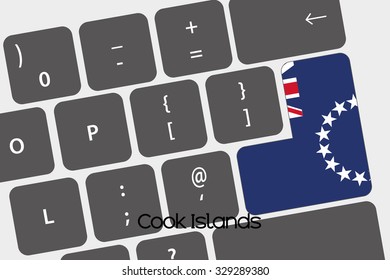 A Illustration of a Keyboard with the Enter button being the Flag of  Cook Islands