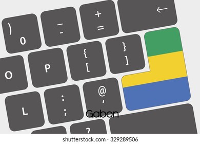 A Illustration of a Keyboard with the Enter button being the Flag of  Gabon