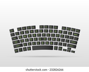 Illustration of a keyboard floating on a white background.