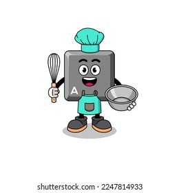 Illustration of keyboard A key as a bakery chef , character design