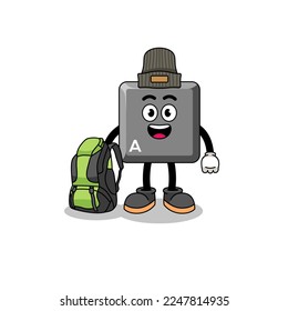 Illustration of keyboard A key mascot as a hiker , character design