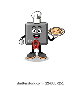 Illustration of keyboard shift key as an italian chef , character design