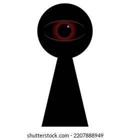 illustration of keyhole with peeking red eye