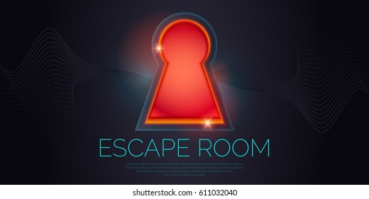 Illustration of keyhole. Real-life room escape and quest game poster.