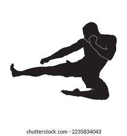 Illustration kick boxer fighter isolated vector silhouette.