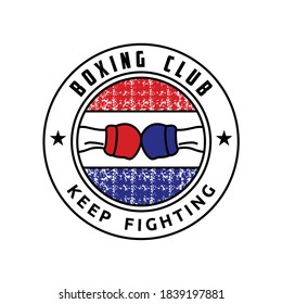 Illustration kick boxing gloves fighting kick boxer sport stamp or sticker logo design