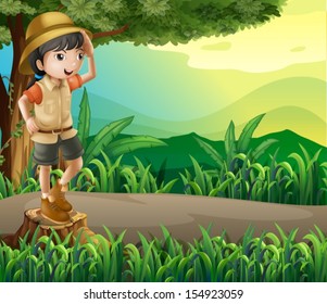 Illustration Kid Above Stump Sightseeing Stock Vector (Royalty Free ...